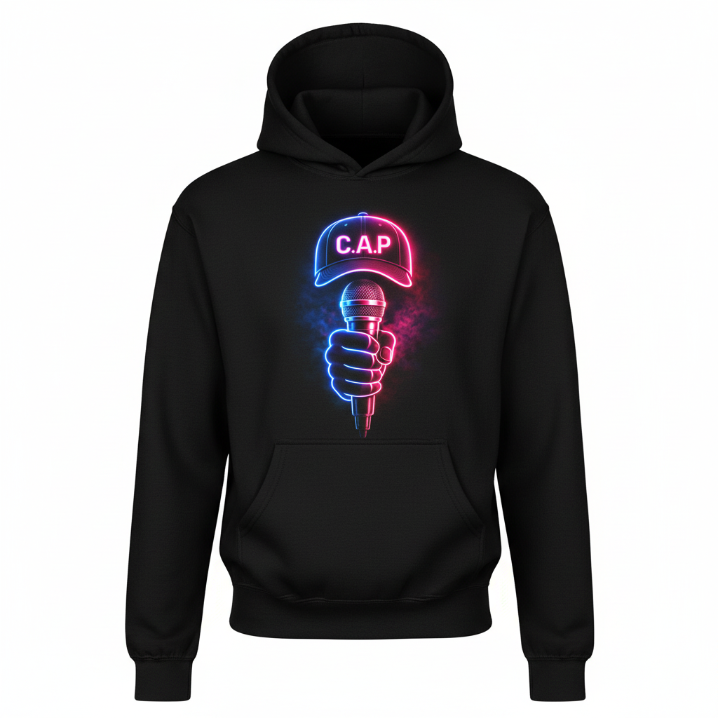 C.A.P Neon Microphone Black Hoodie