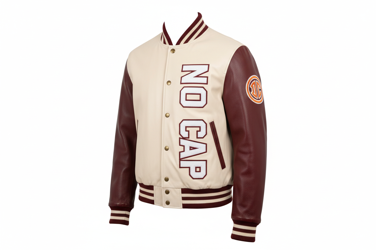 Cream & Burgundy Leather Letterman