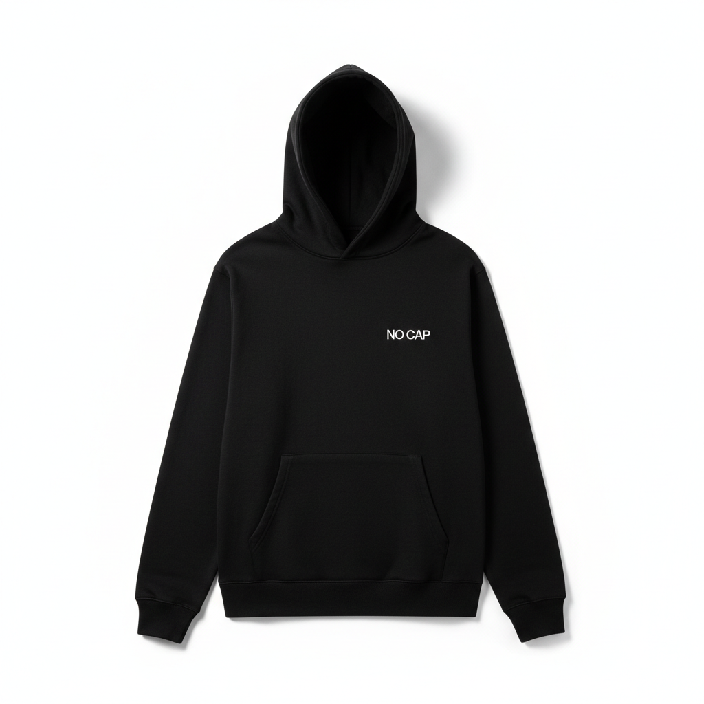 NO CAP Premium Minimalist Hoodie - Black