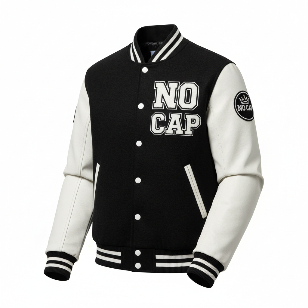 NO CAP Letterman Jacket - Black/White