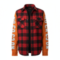 NO CAP Flannel Shirt - Red/Black Plaid Orange Sleeves