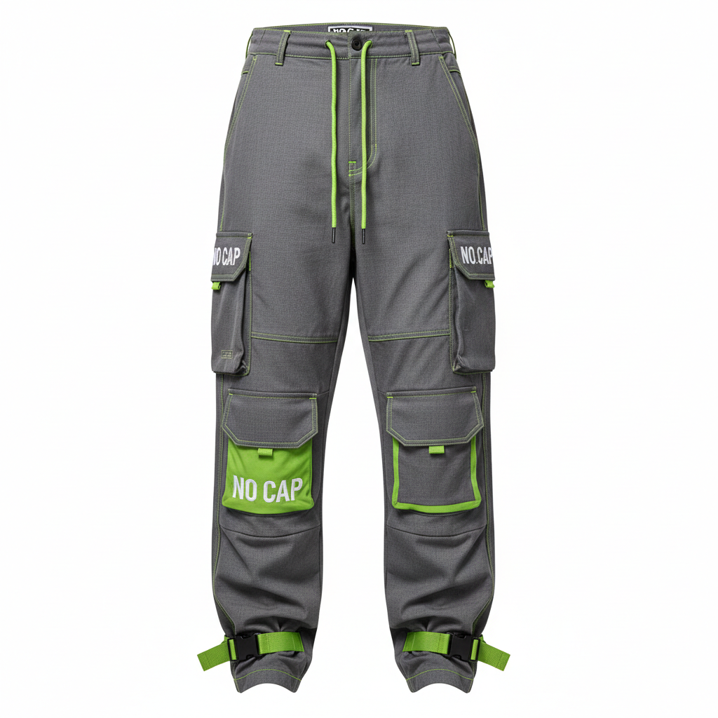 NO CAP Cargo Pants - Gray/Lime Green