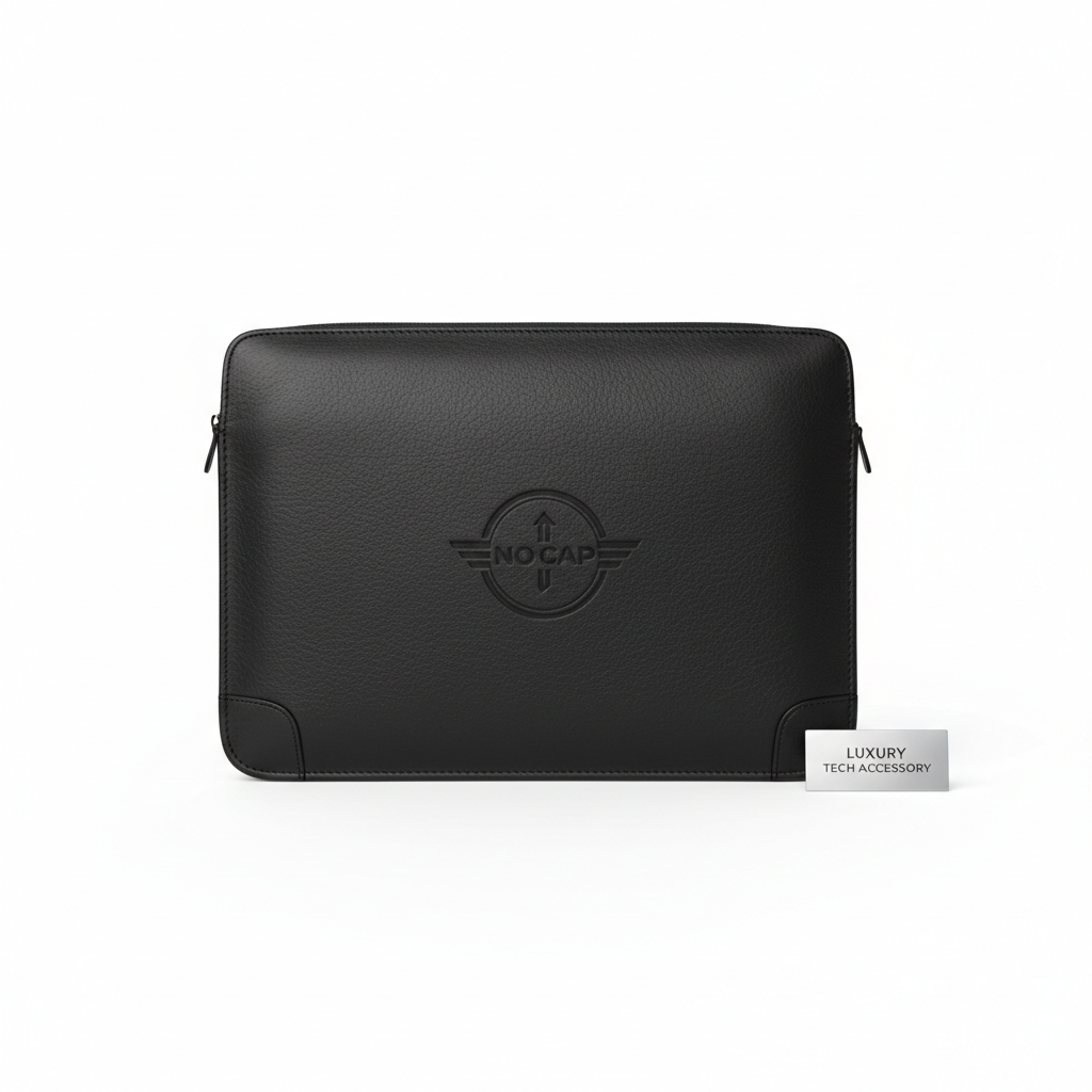 NO CAP Premium Laptop Sleeve - Black Leather