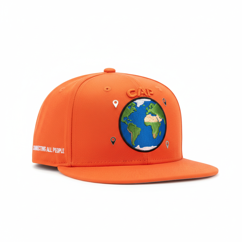 CAP Orange Snapback - Premium Embroidered Earth Globe