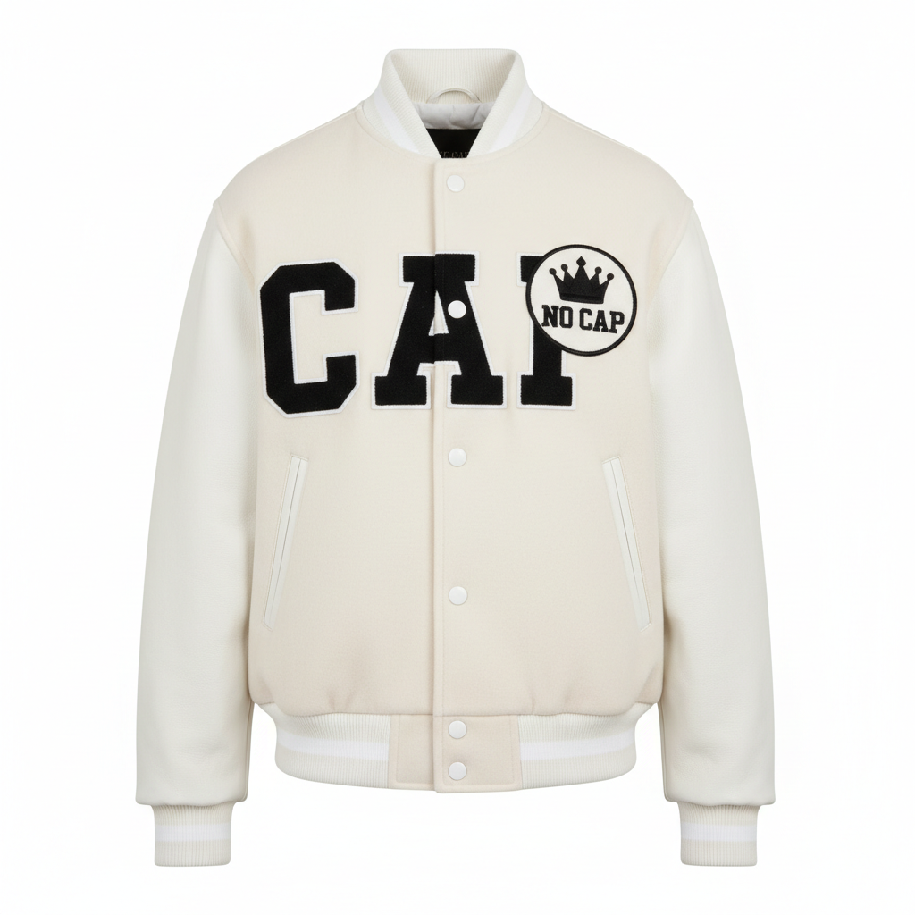 NO CAP Letterman Jacket - All White CAP