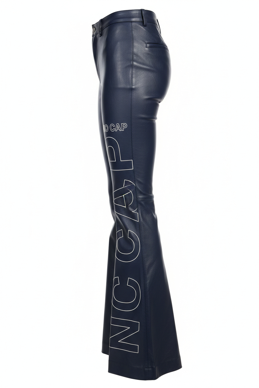 NO CAP Navy Leather Flared Pants