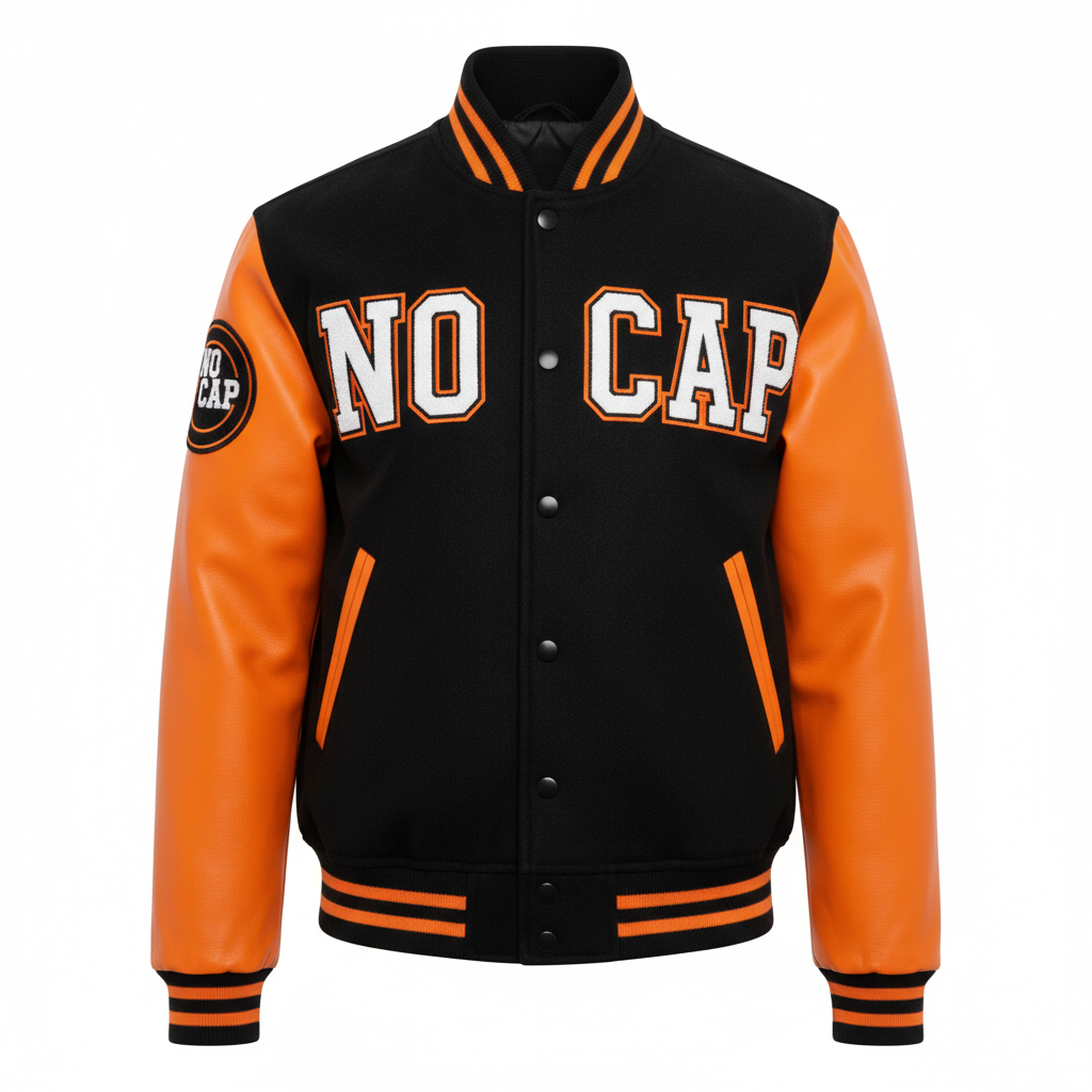 NO CAP Letterman Jacket - Black/Orange