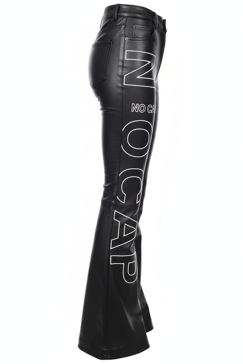 NO CAP Black Leather Flared Pants