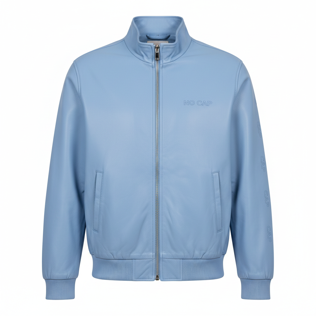 NO CAP Baby Blue Leather Tracksuit Set