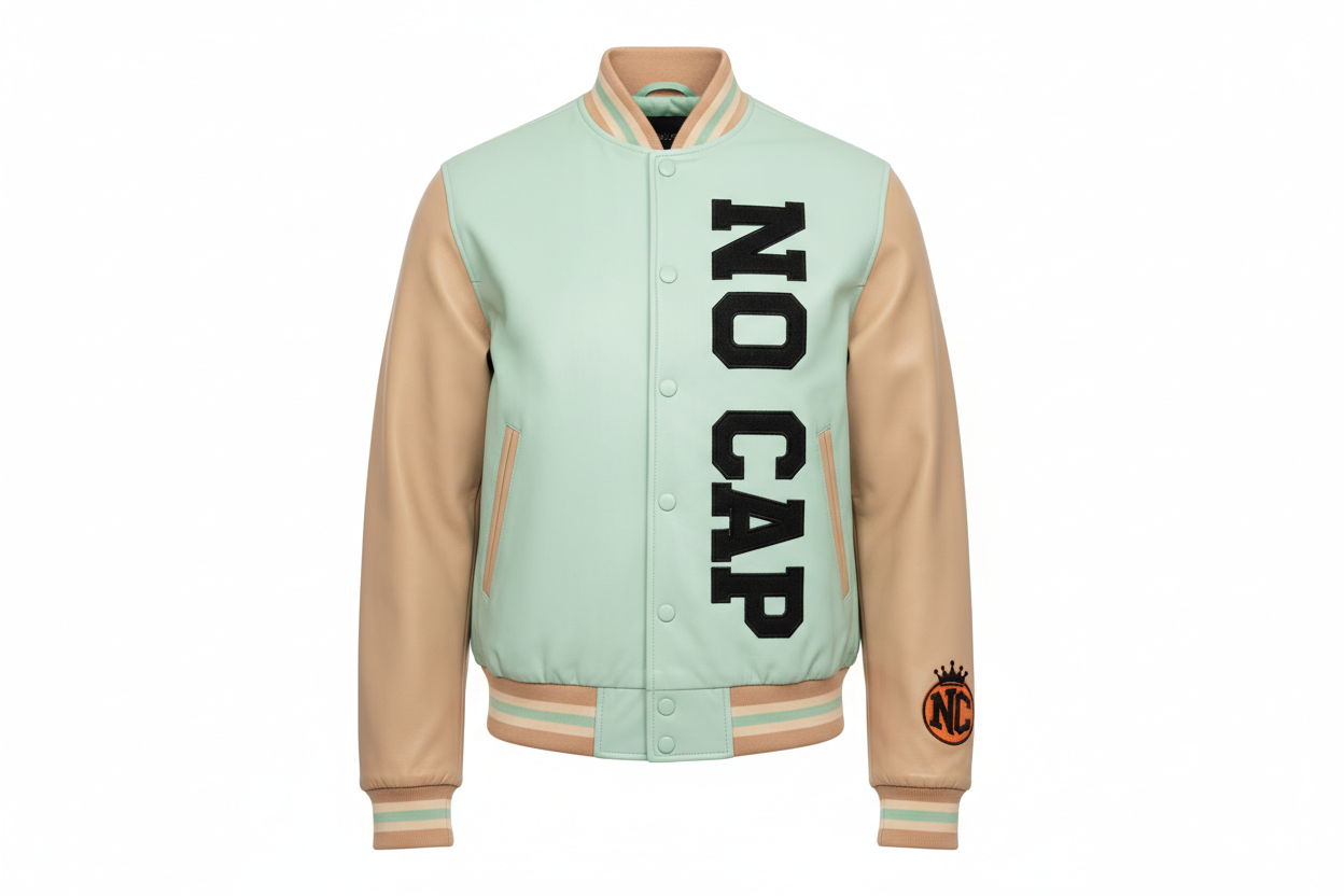 Light Pastel Mint & Cream Letterman - Bold Black Text